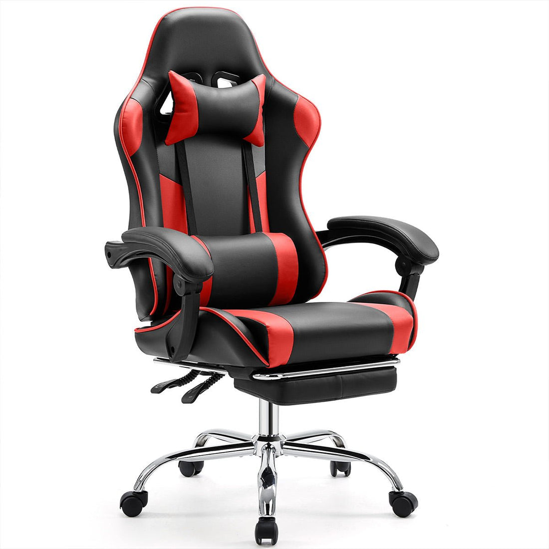 Ergonomic Computer Game Desk Chair Recliner - with Footrest & Lumbar Support & Headrest, Fixed Up Armrest, - Flyachilles