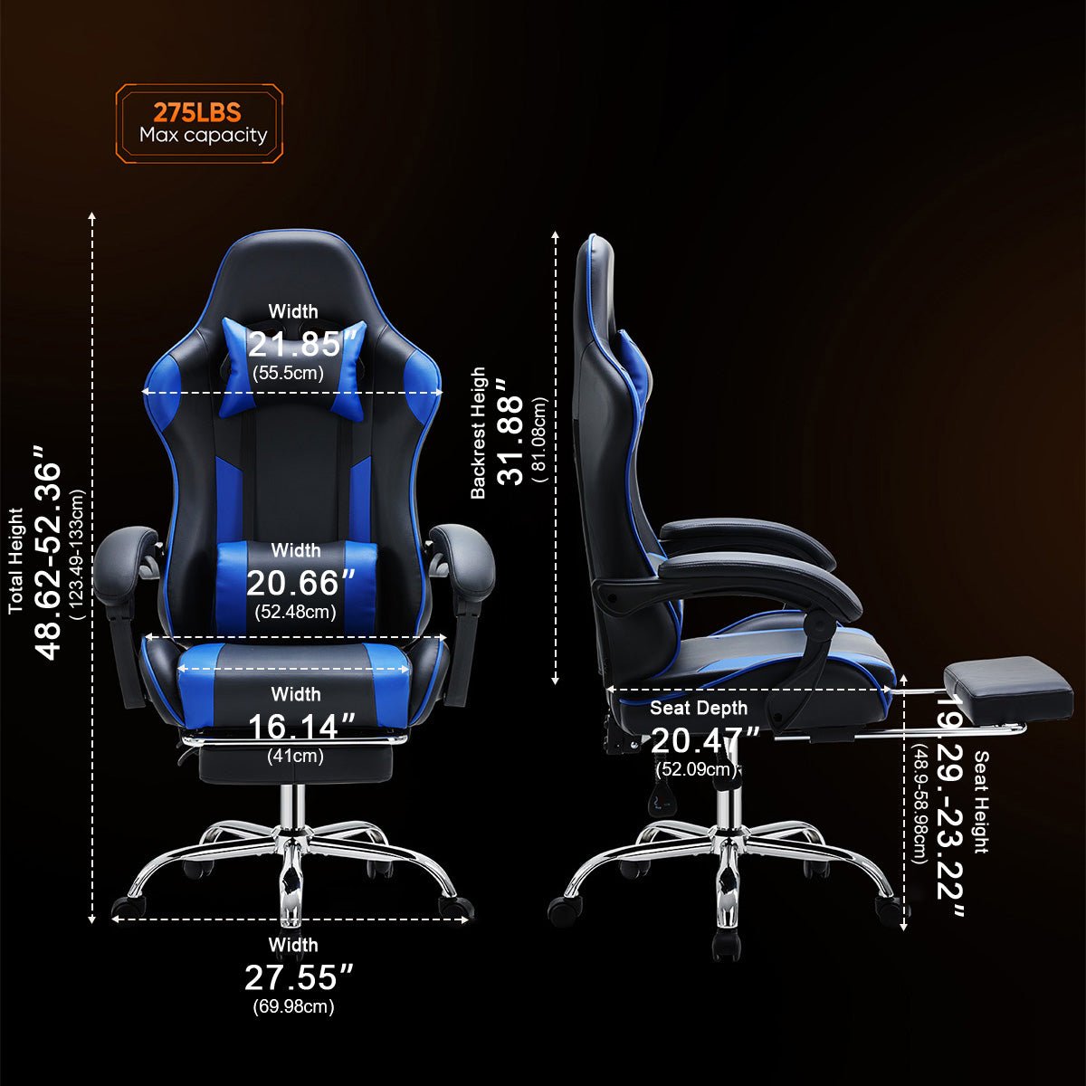 Comhoma Fabric Gaming Chair with Footrest and Lumbar Support Computer Chair with 360°- Swivel Seat, Black and Light Gray Comhoma Fabric Gaming Chair with Footrest and Lumbar Support Computer Chair with 360°- Swivel Seat, Black and Light Gray