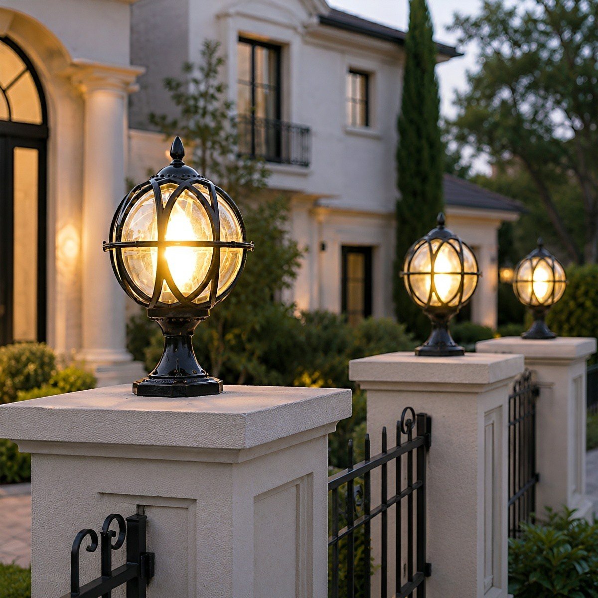 Farmhouse Round Ball Waterproof Outdoor Fence Post Lights - Flyachilles