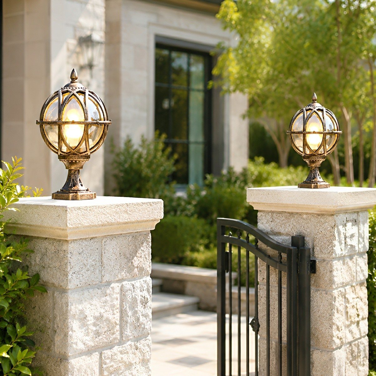 Farmhouse Round Ball Waterproof Outdoor Fence Post Lights - Flyachilles