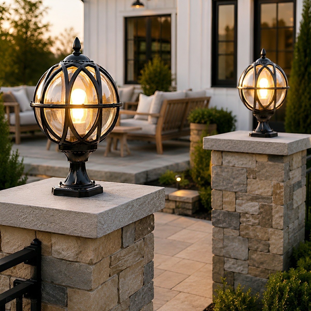 Farmhouse Round Ball Waterproof Outdoor Fence Post Lights - Flyachilles