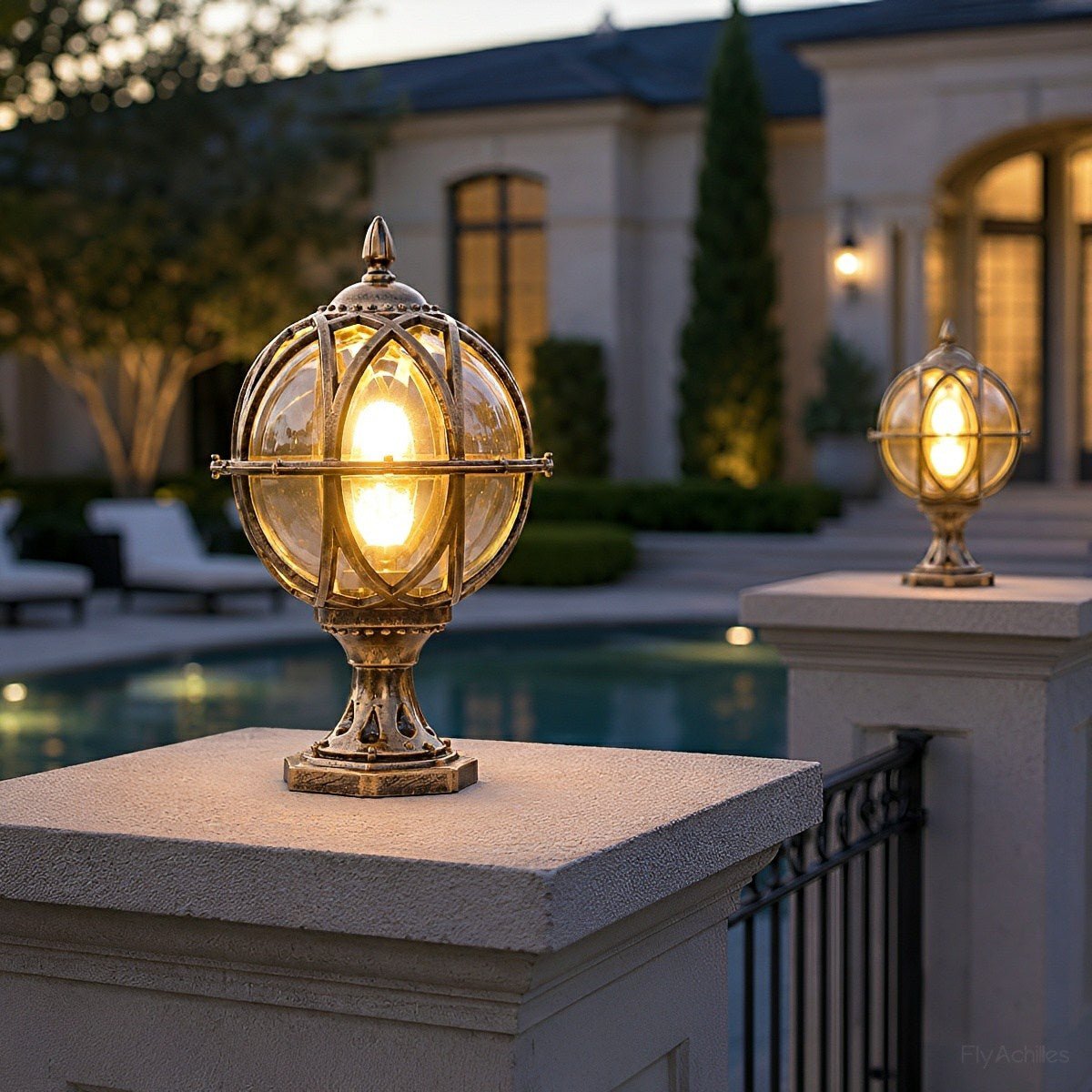 Farmhouse Round Ball Waterproof Outdoor Fence Post Lights - Flyachilles