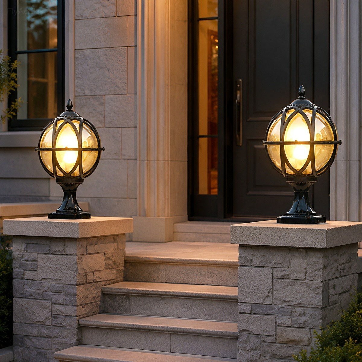 Farmhouse Round Ball Waterproof Outdoor Fence Post Lights - Flyachilles