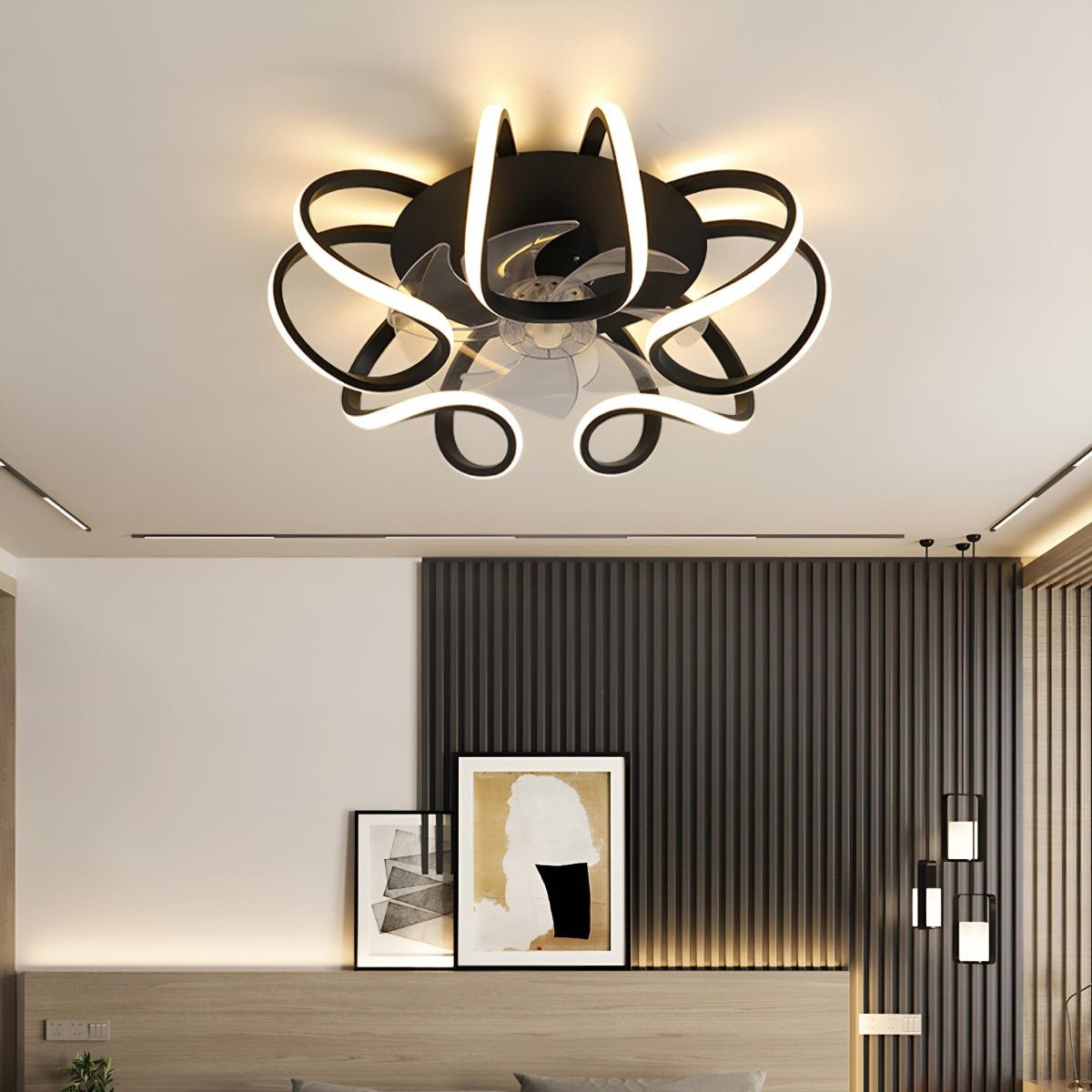 Flower Shaped 3 Step Dimming LED Silent Ceiling Fans Light Chandelier - Flyachilles