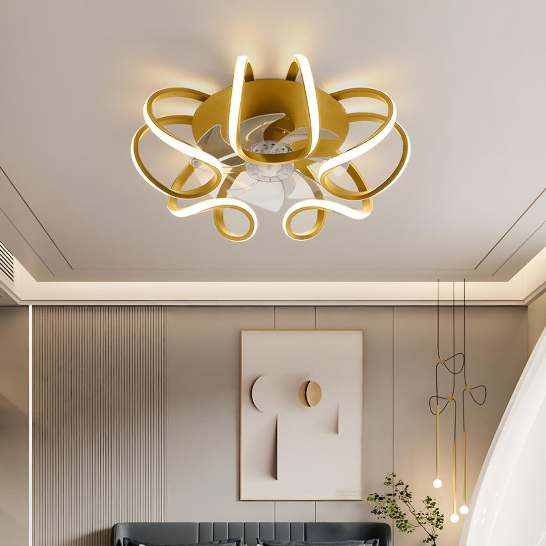 Flower Shaped 3 Step Dimming LED Silent Ceiling Fans Light Chandelier - Flyachilles
