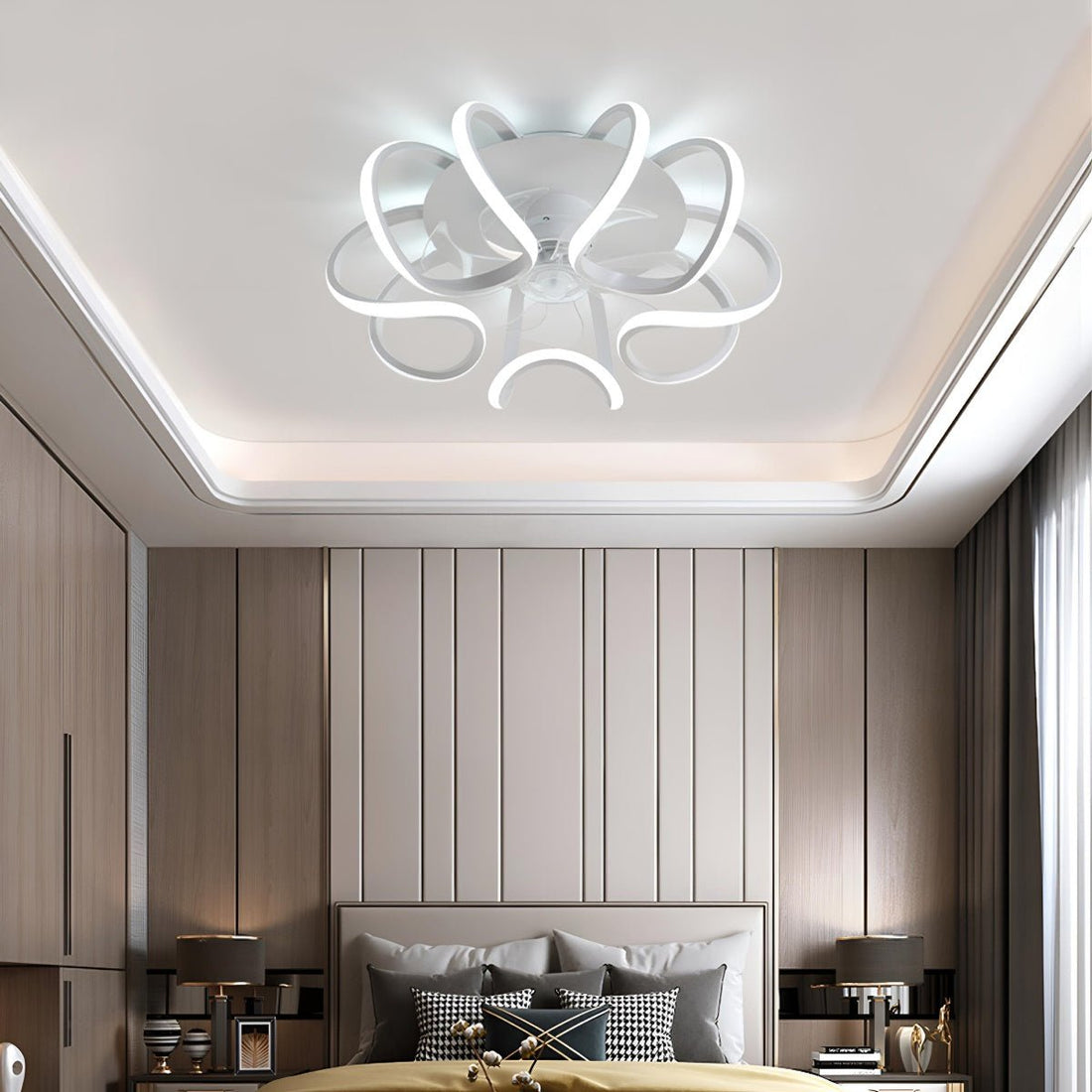Flower Shaped 3 Step Dimming LED Silent Ceiling Fans Light Chandelier - Flyachilles