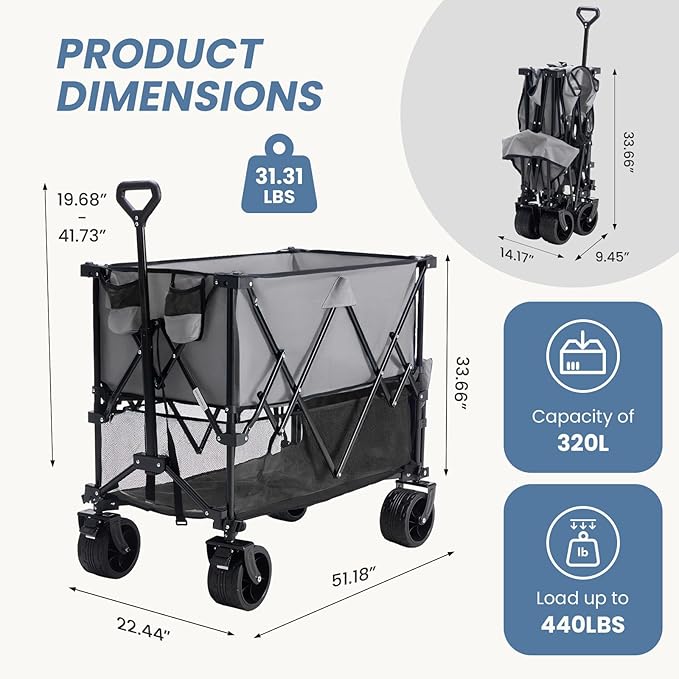 Folding Double - Decker Truck with Brakes Wagon Cart 320L - Flyachilles