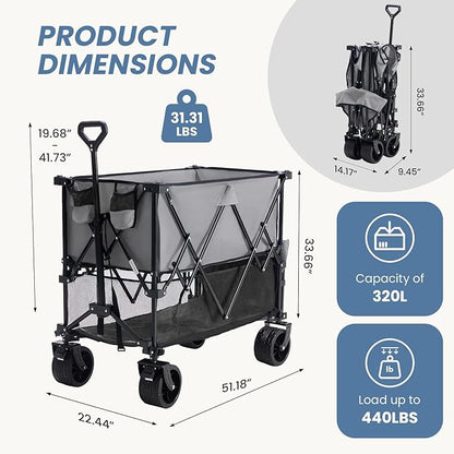 Folding Double - Decker Truck with Brakes Wagon Cart 320L - Flyachilles
