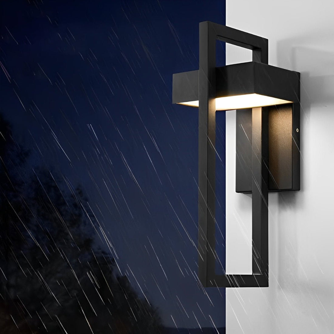 Geometric Rectangular LED Waterproof Black Outdoor Lighting Wall Sconce Lamp - Flyachilles