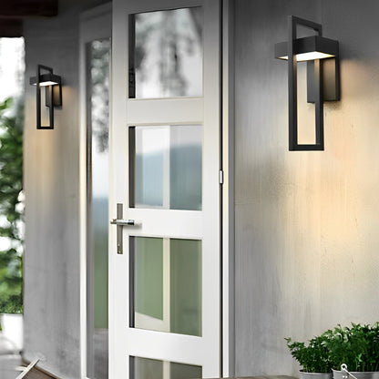 Geometric Rectangular LED Waterproof Black Outdoor Lighting Wall Sconce Lamp - Flyachilles