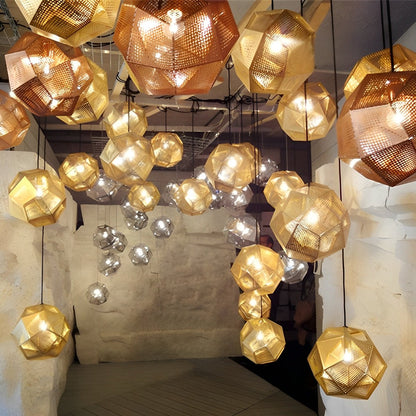 Geometric Round Electroplated Metal Postmodern Pendant Light Chandelier Ceiling Light - Flyachilles