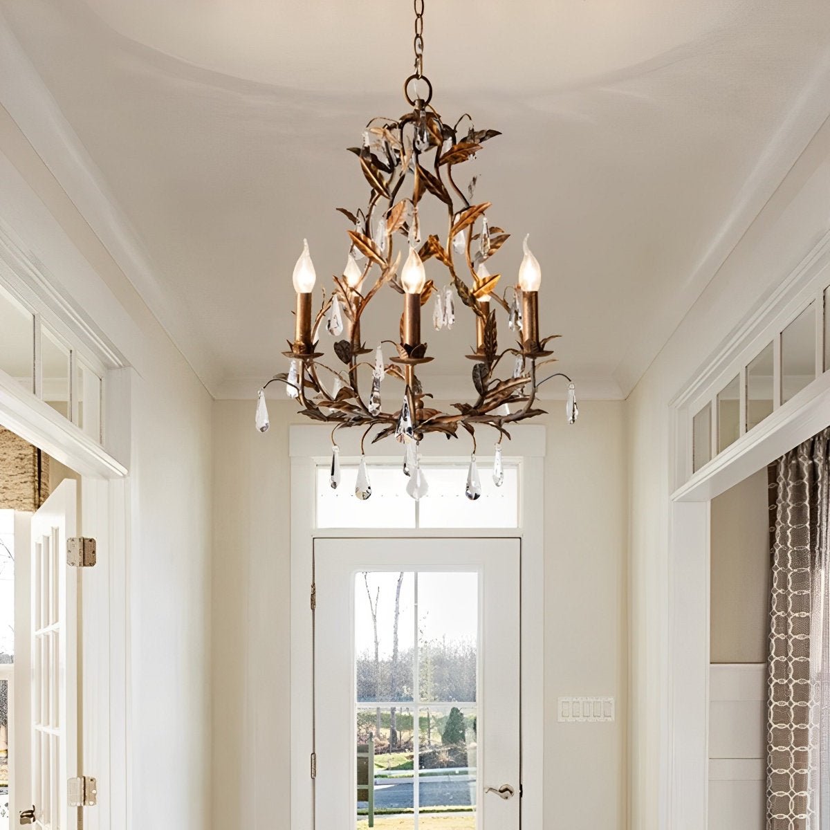 Gold Vintage Leaf Branch Crystal Chandelier Lights - Flyachilles