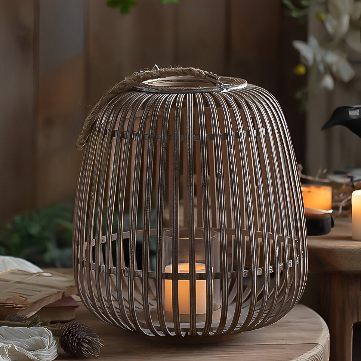 Handmade Bamboo Hanging Candle Lantern Candleholder - Flyachilles