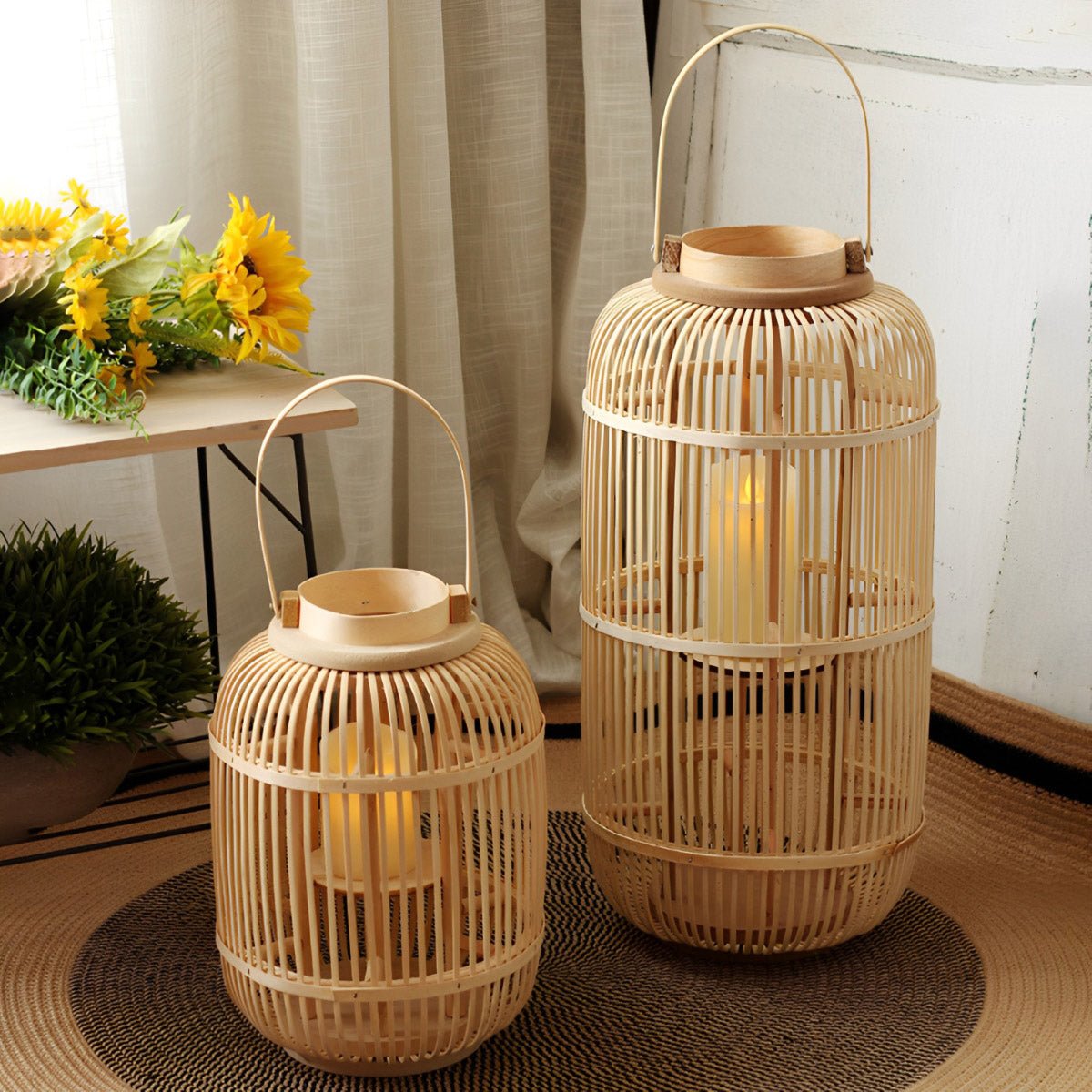 Handmade Bamboo Weaving LED Candle Lantern Floor Lamp - Flyachilles