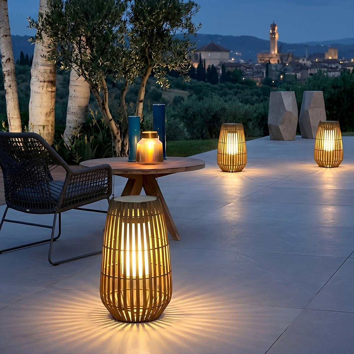 Handmade Rattan Hanging Lantern LED Waterproof Outdoor Lights - Flyachilles