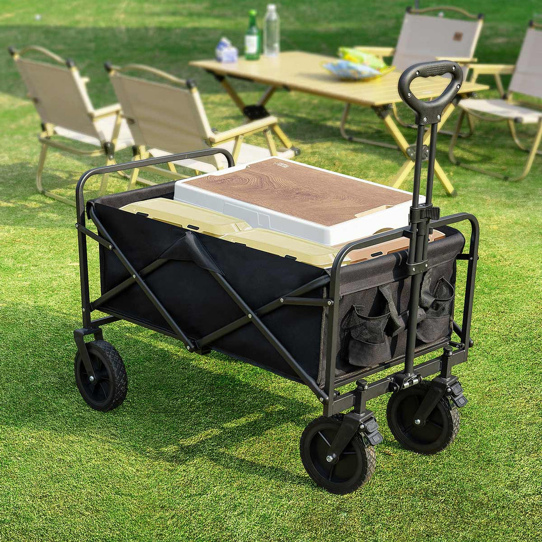 Heavy Duty 600D Folding All - Terrain Wagon Cart for Camping & Shopping, 330lbs - Flyachilles