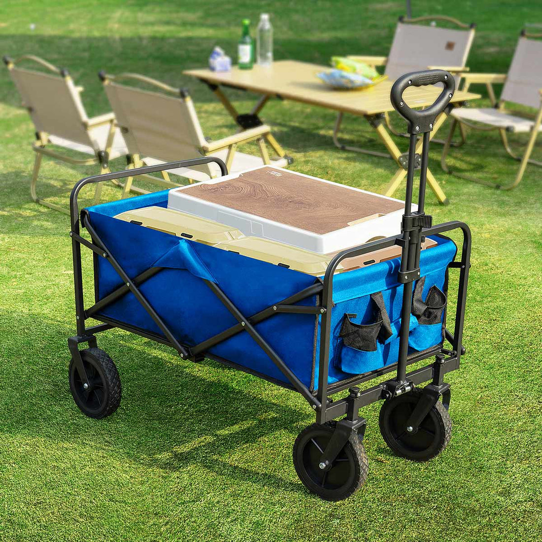 Heavy Duty 600D Folding All - Terrain Wagon Cart for Camping & Shopping, 330lbs - Flyachilles