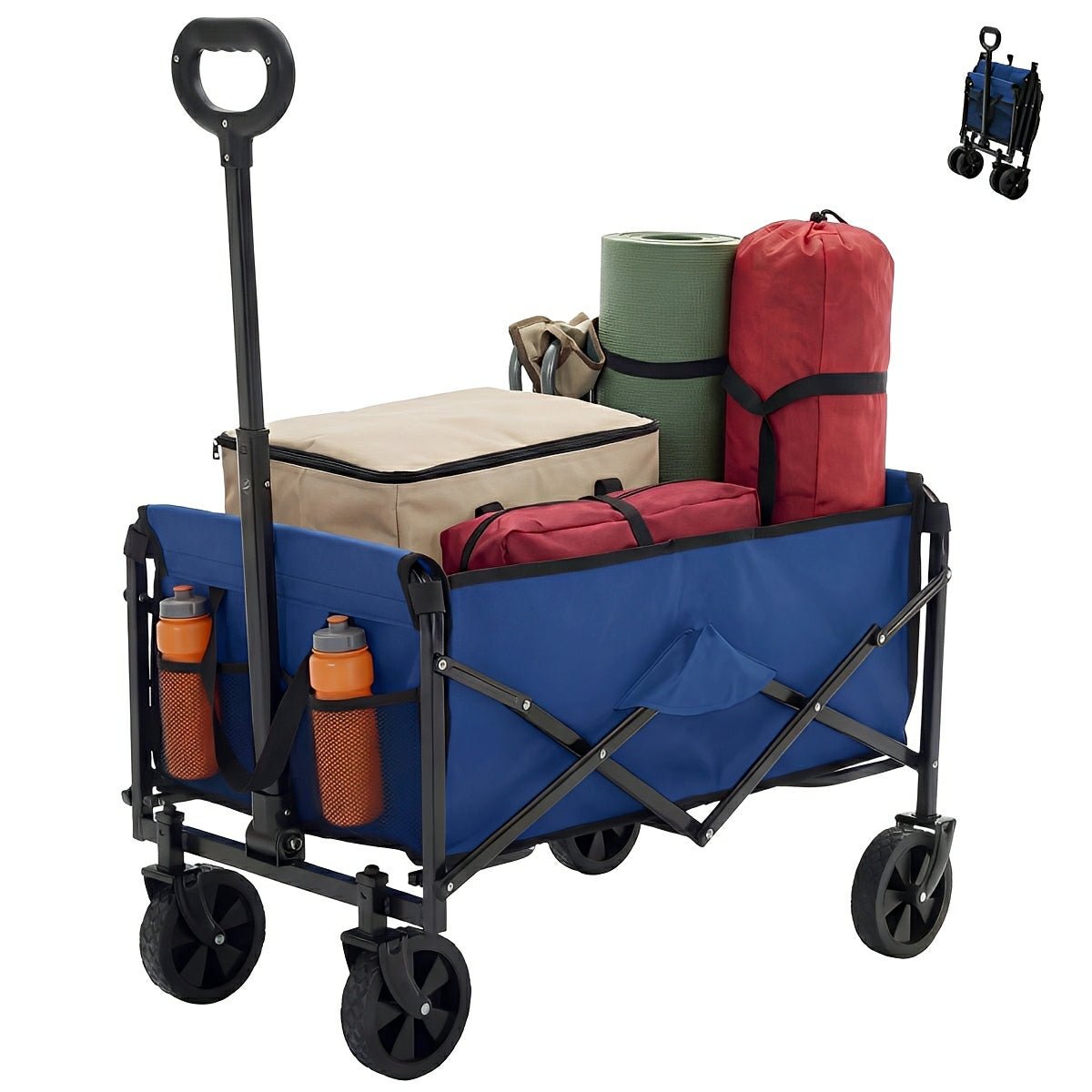 Heavy Duty Folding Utility Wagon Cart Large Capacity Outdoor Trolley for Camping, Garden, Apartments Blue / 5