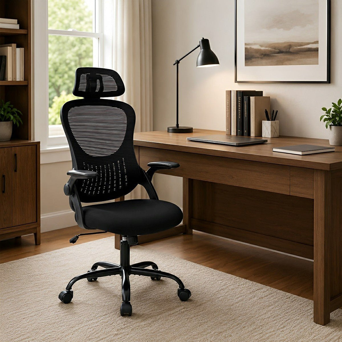 High Back Mesh Office Chair – Adjustable Headrest, Flip Arms - Flyachilles