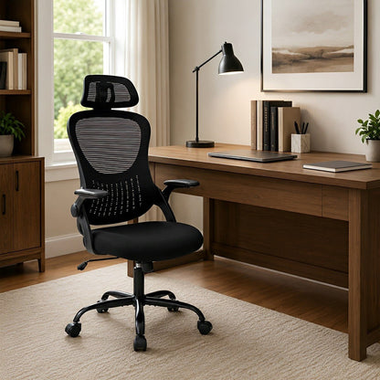 High Back Mesh Office Chair – Adjustable Headrest, Flip Arms - Flyachilles
