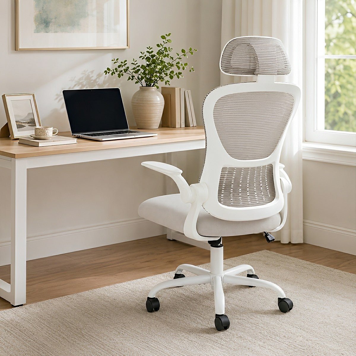 High Back Mesh Office Chair – Adjustable Headrest, Flip Arms - Flyachilles