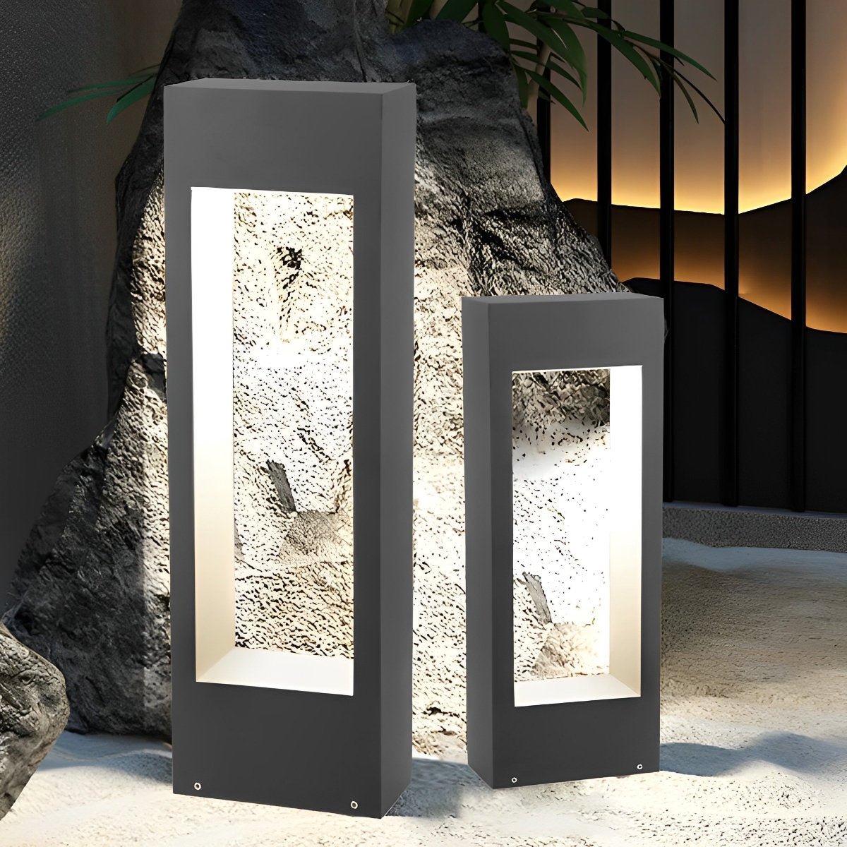 Hollow Square Waterproof LED Black Modern Outdoor Lawn Light Post Lights - Flyachilles