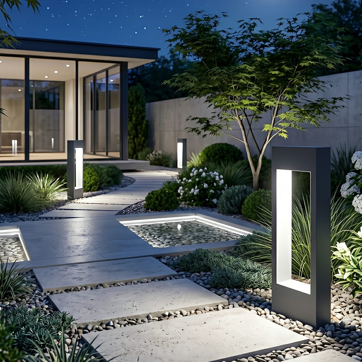 Hollow Square Waterproof LED Black Modern Outdoor Lawn Light Post Lights - Flyachilles