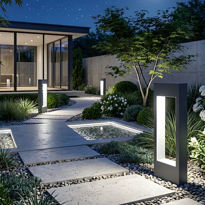 Hollow Square Waterproof LED Black Modern Outdoor Lawn Light Post Lights - Flyachilles