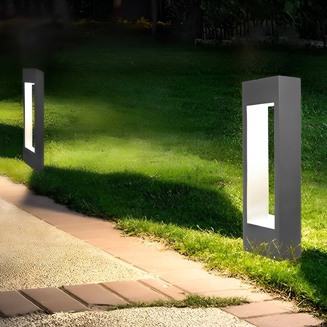 Hollow Square Waterproof LED Black Modern Outdoor Lawn Light Post Lights - Flyachilles