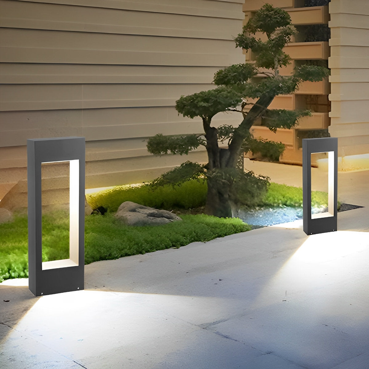 Hollow Square Waterproof LED Black Modern Outdoor Lawn Light Post Lights - Flyachilles