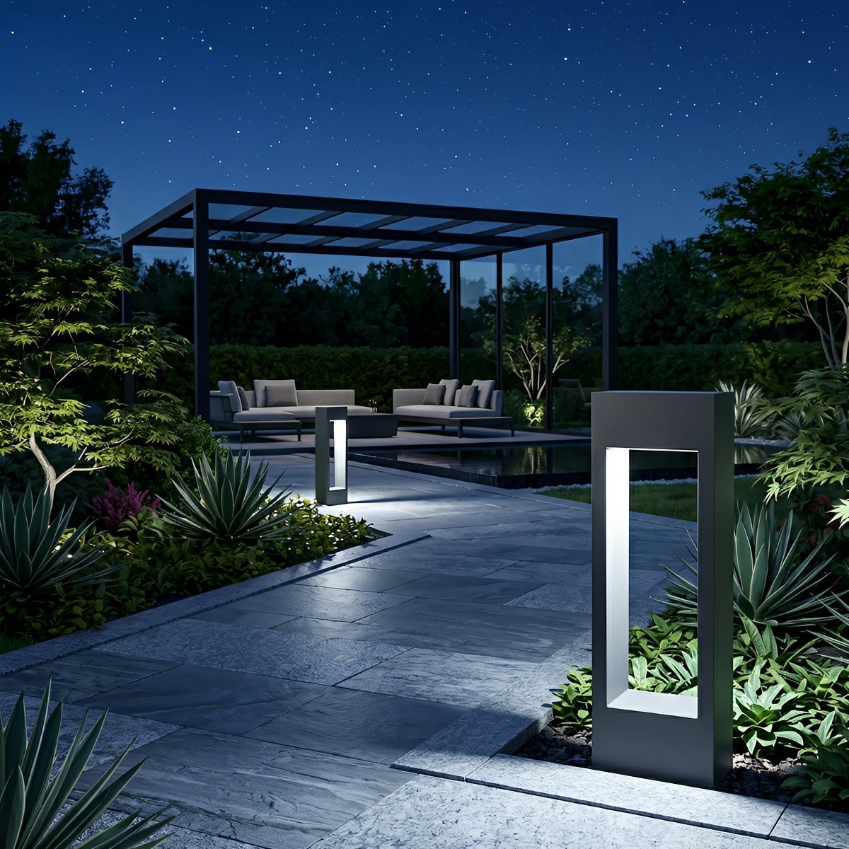 Hollow Square Waterproof LED Black Modern Outdoor Lawn Light Post Lights - Flyachilles