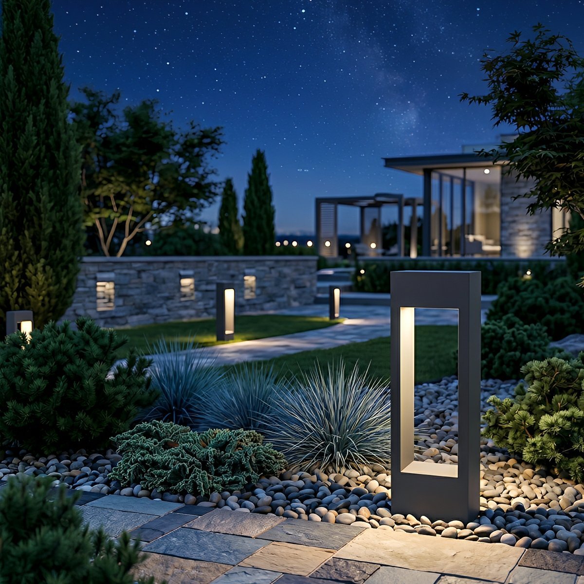 Hollow Square Waterproof LED Black Modern Outdoor Lawn Light Post Lights - Flyachilles