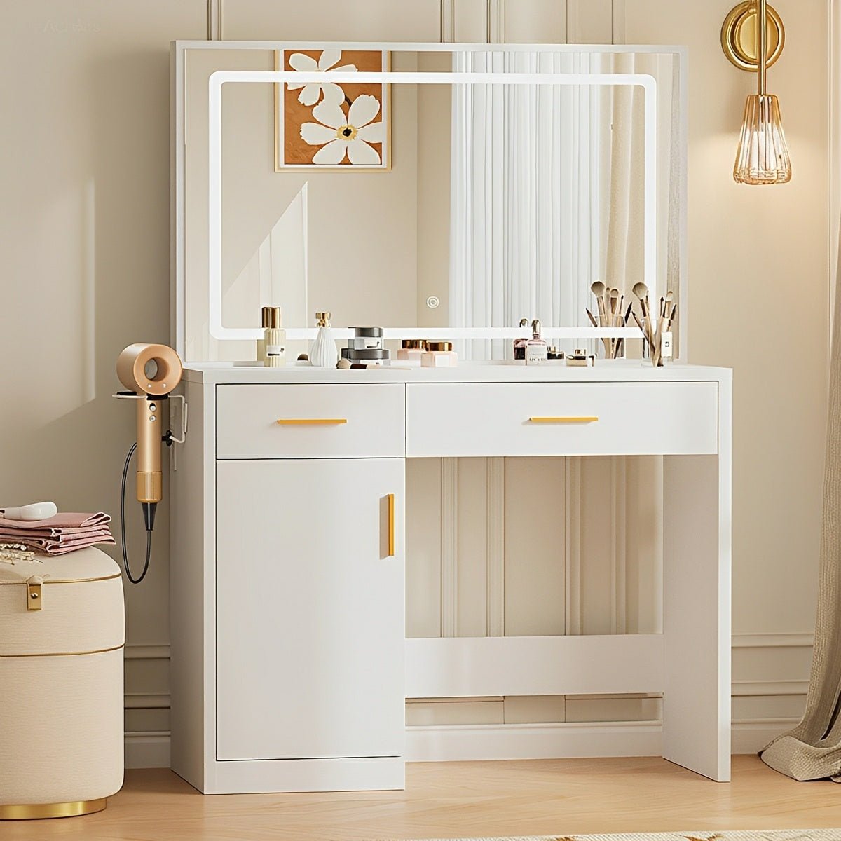 LED Makeup Vanity with Charging Station &amp; 3-Color Light - Flyachilles