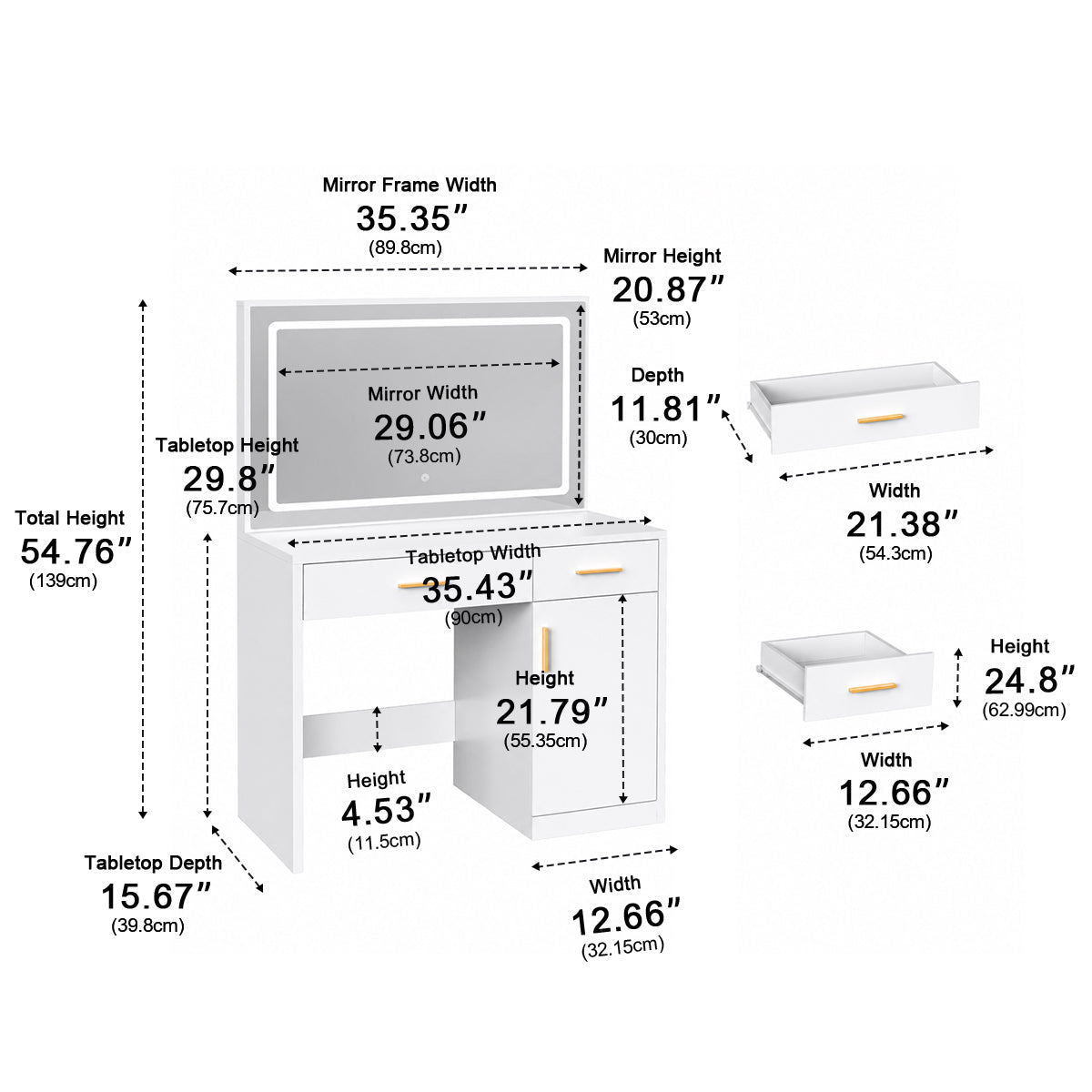 LED Makeup Vanity with Charging Station &amp; 3-Color Light - Flyachilles