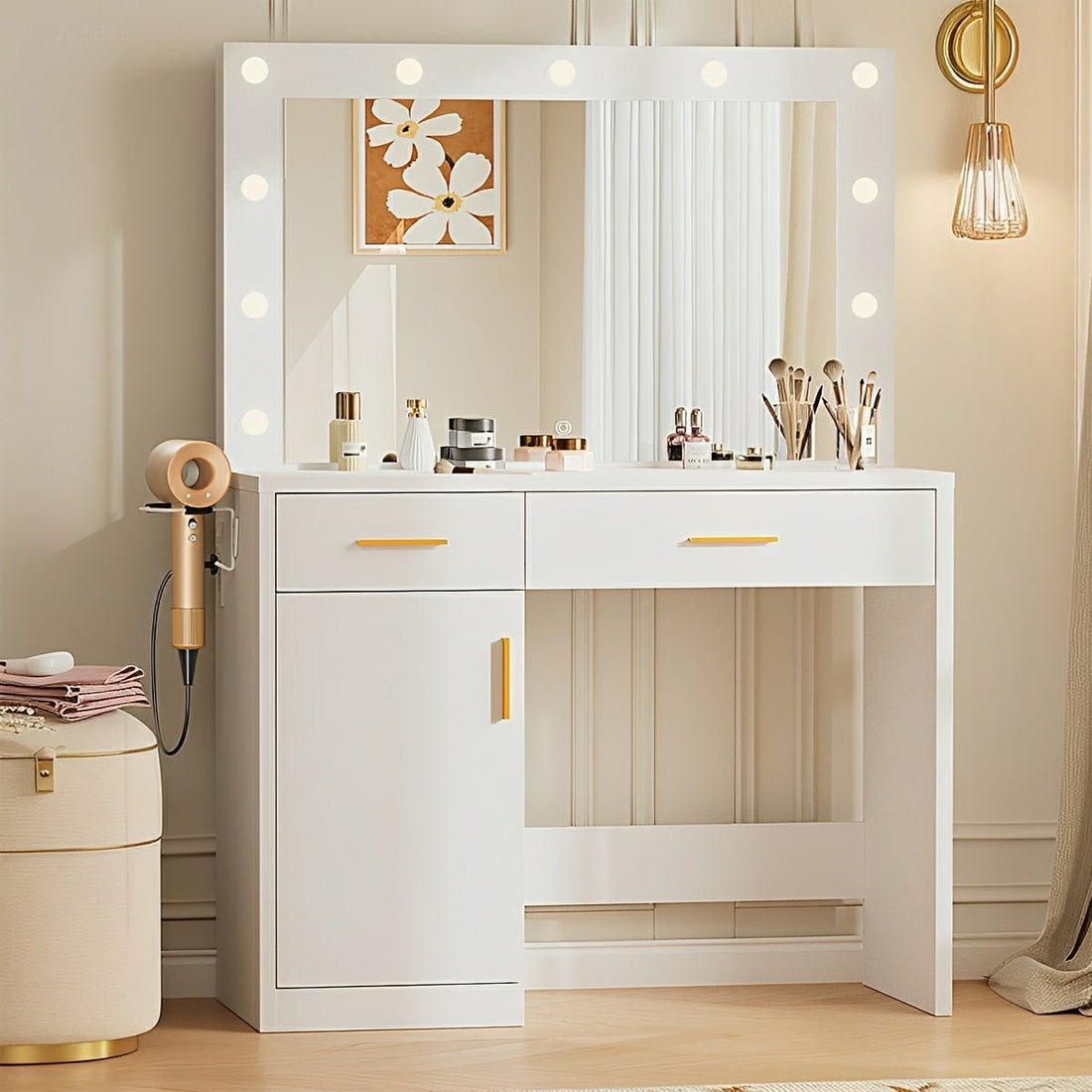 LED Makeup Vanity with Charging Station &amp; 3-Color Light - Flyachilles