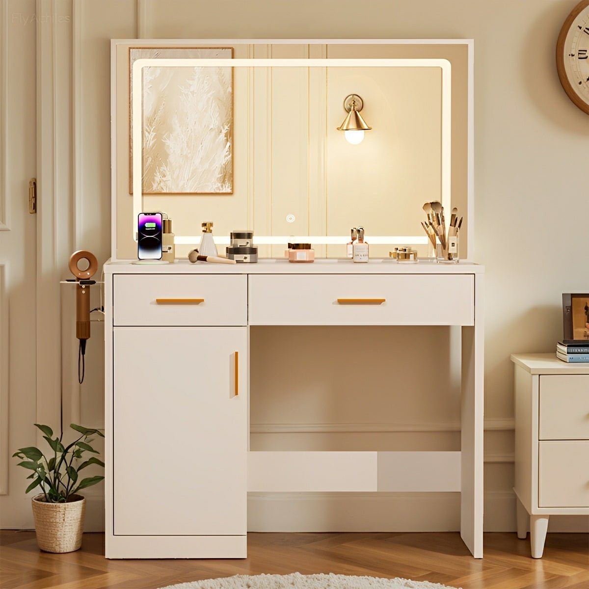 LED Makeup Vanity with Charging Station &amp; 3-Color Light - Flyachilles