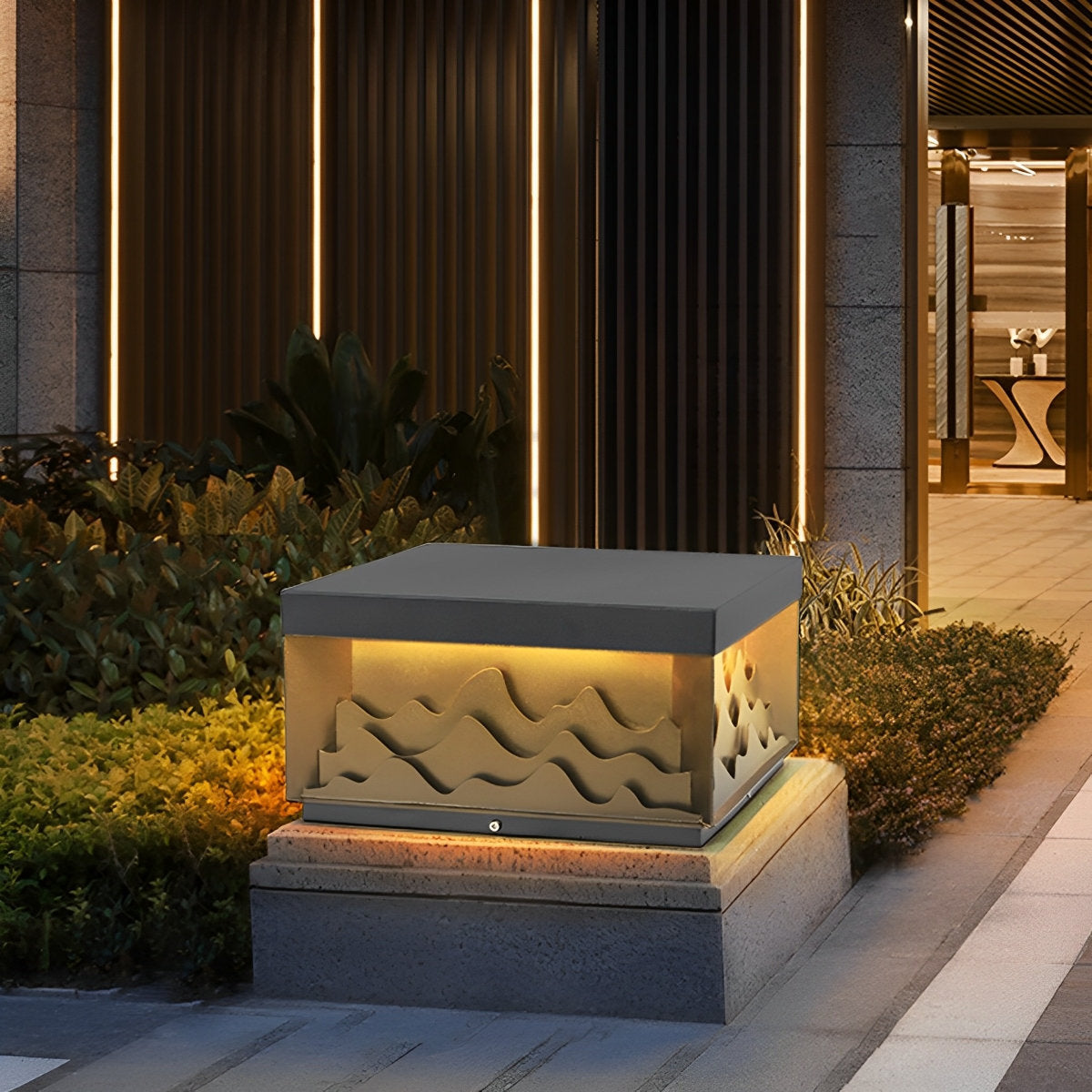 LED Square Column Post Lights Modern Minimalist Garden Deck Black Metal - Flyachilles