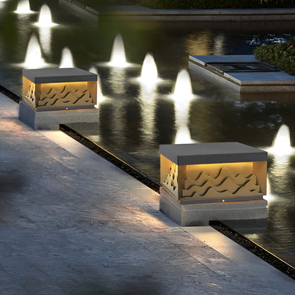 LED Square Column Post Lights Modern Minimalist Garden Deck Black Metal - Flyachilles