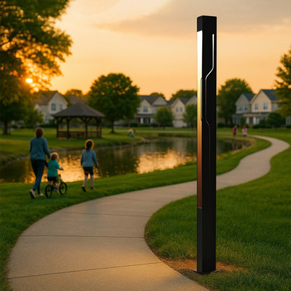 Mecha Modern Ash Black Rectangle LED Column Outdoor Pole Street Light - Flyachilles