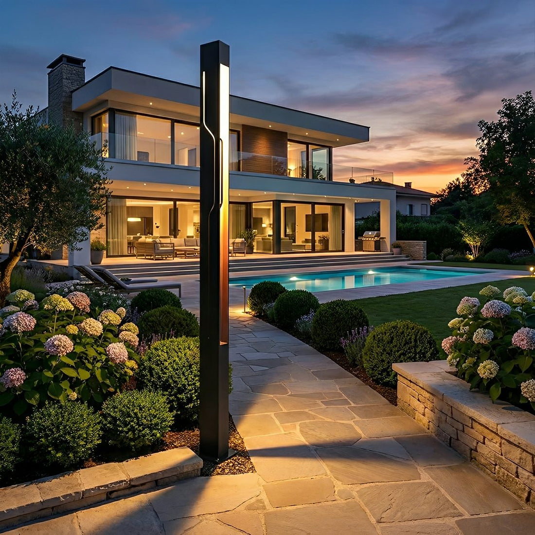 Mecha Modern Ash Black Rectangle LED Column Outdoor Pole Street Light - Flyachilles