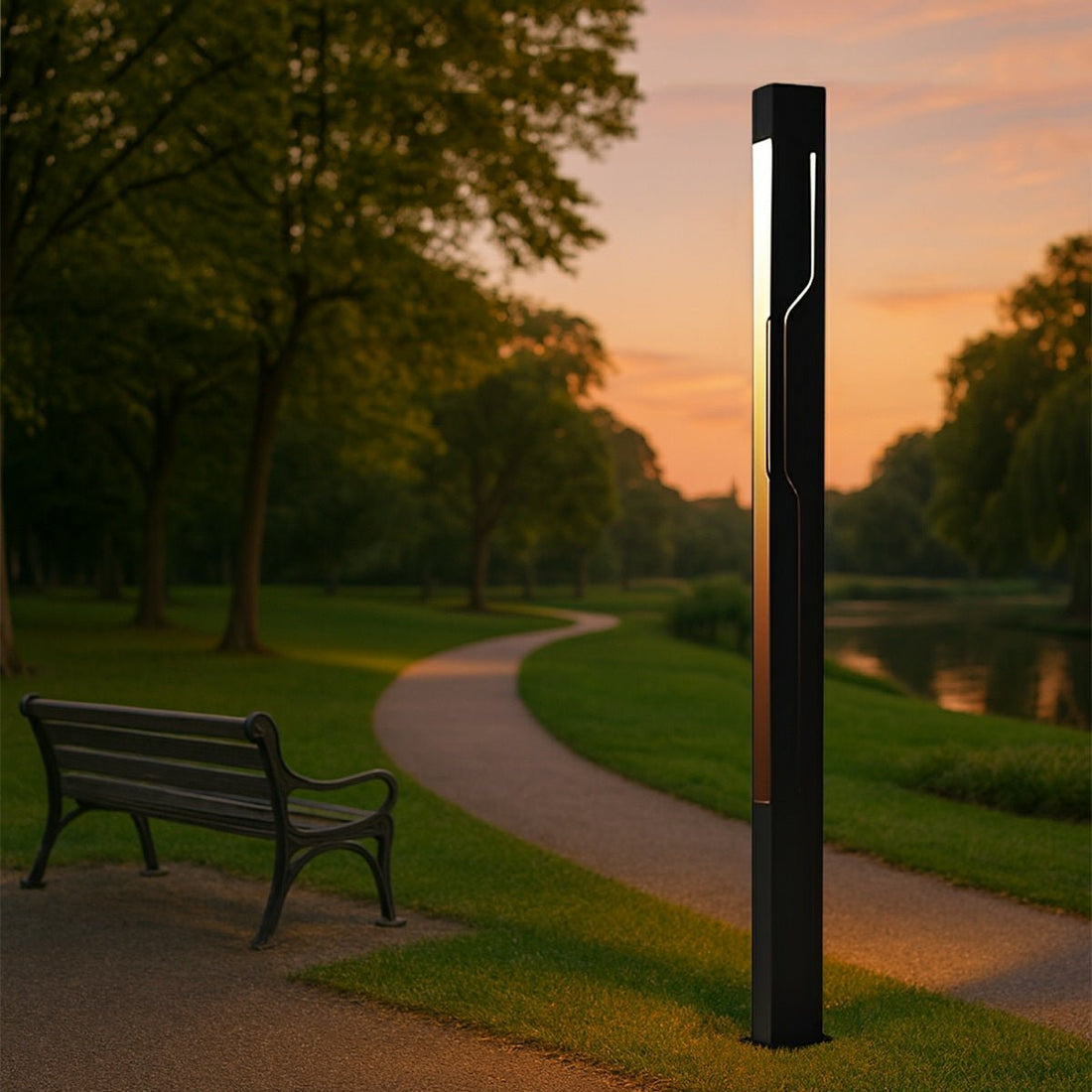 Mecha Modern Ash Black Rectangle LED Column Outdoor Pole Street Light - Flyachilles