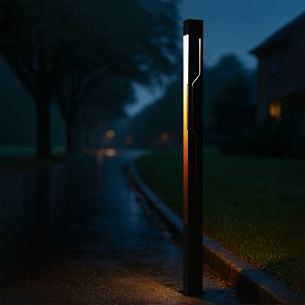 Mecha Modern Ash Black Rectangle LED Column Outdoor Pole Street Light - Flyachilles