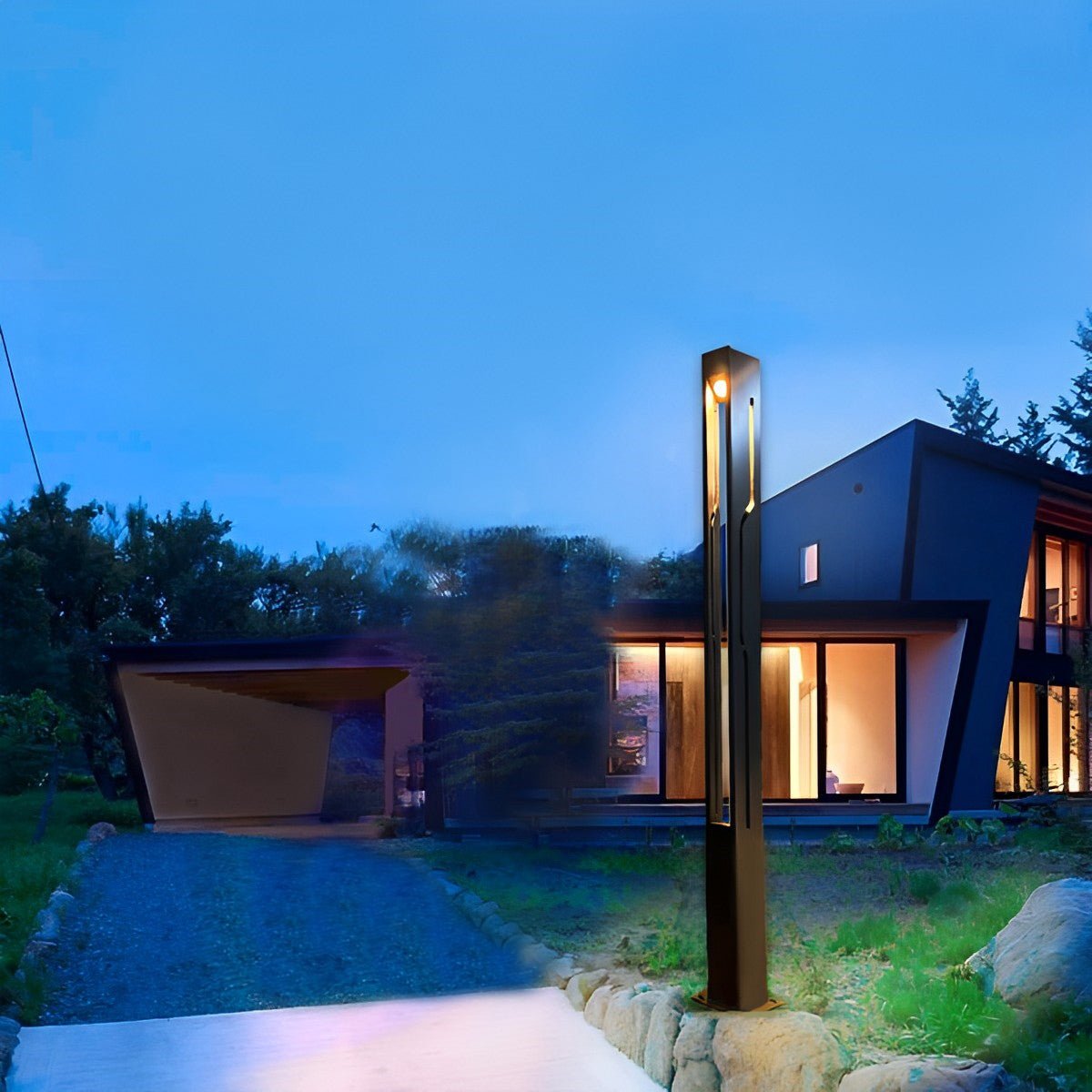 Mecha Modern Ash Black Rectangle LED Column Outdoor Post Lights - Flyachilles