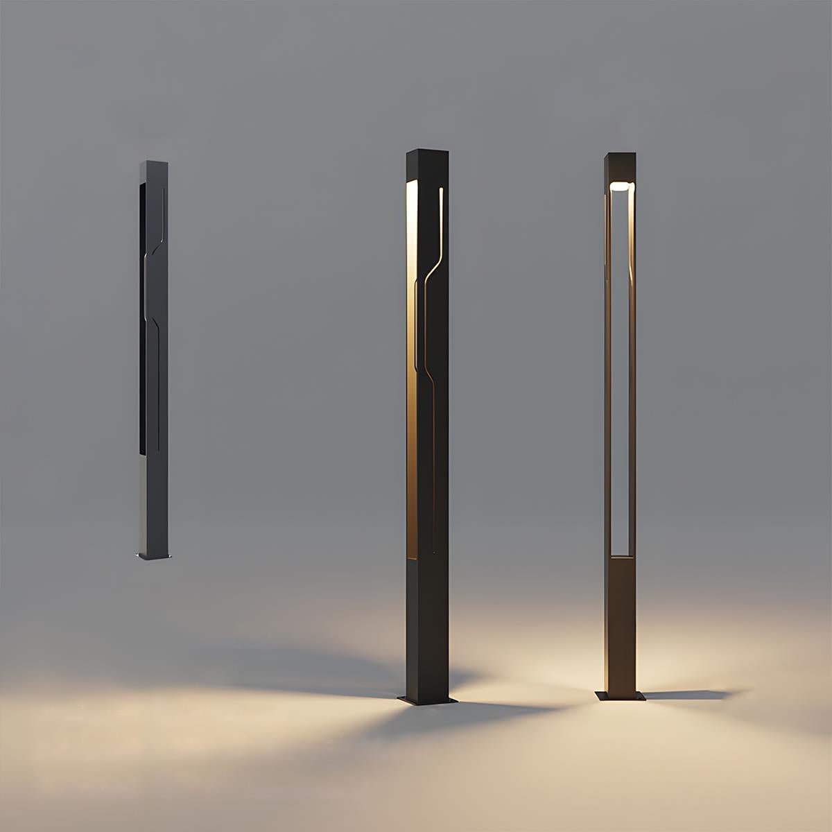 Mecha Modern Ash Black Rectangle LED Column Outdoor Post Lights - Flyachilles