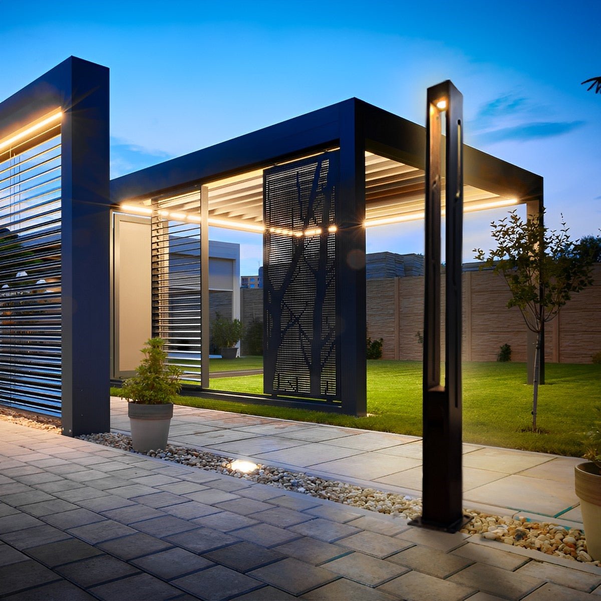 Mecha Modern Ash Black Rectangle LED Column Outdoor Post Lights - Flyachilles