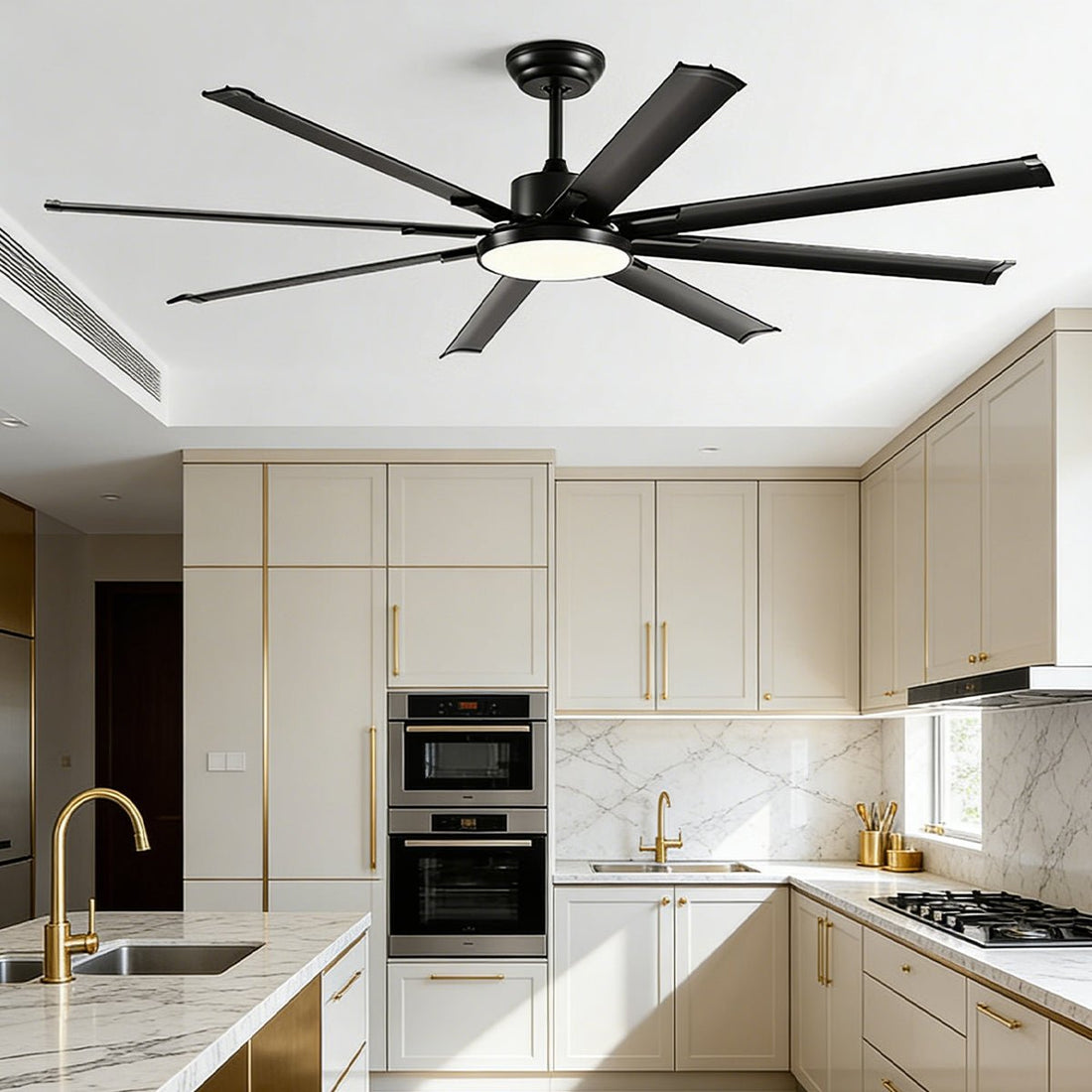 Mid - Century 8 - Blade Scandinavian Ceiling Fan with Full - Spectrum LED Light - Flyachilles