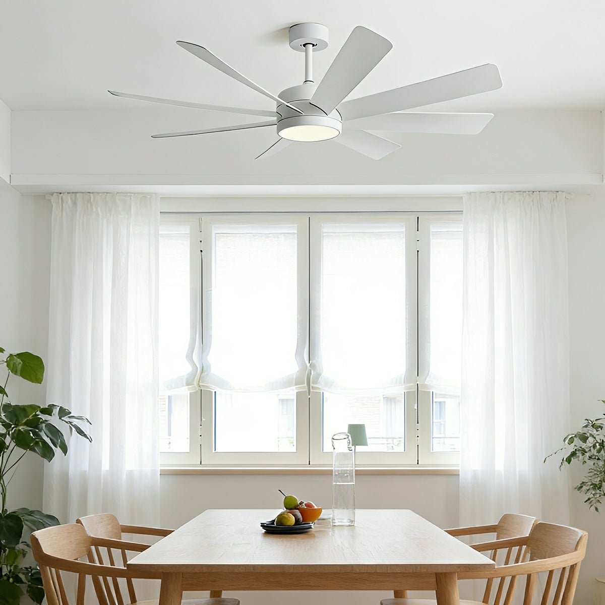 Mid - Century 8 - Blade Scandinavian Minimalist Ceiling Fan with LED Light - Flyachilles