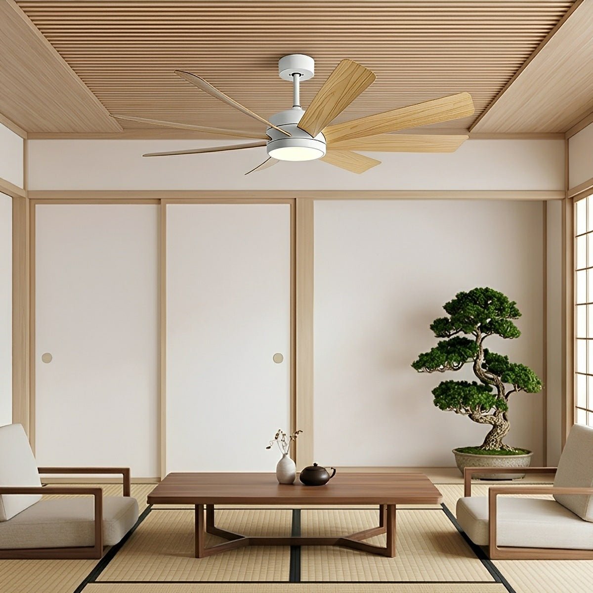 Mid - Century 8 - Blade Scandinavian Minimalist Ceiling Fan with LED Light - Flyachilles