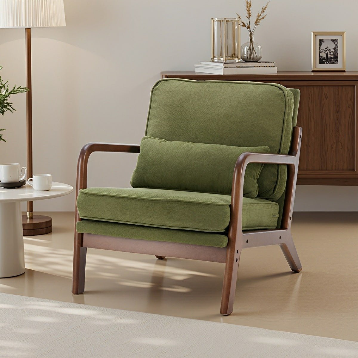 Mid Century Modern Accent Chair with Arms – Solid Wood - Flyachilles