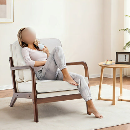 Mid Century Modern Accent Chair with Arms – Solid Wood - Flyachilles